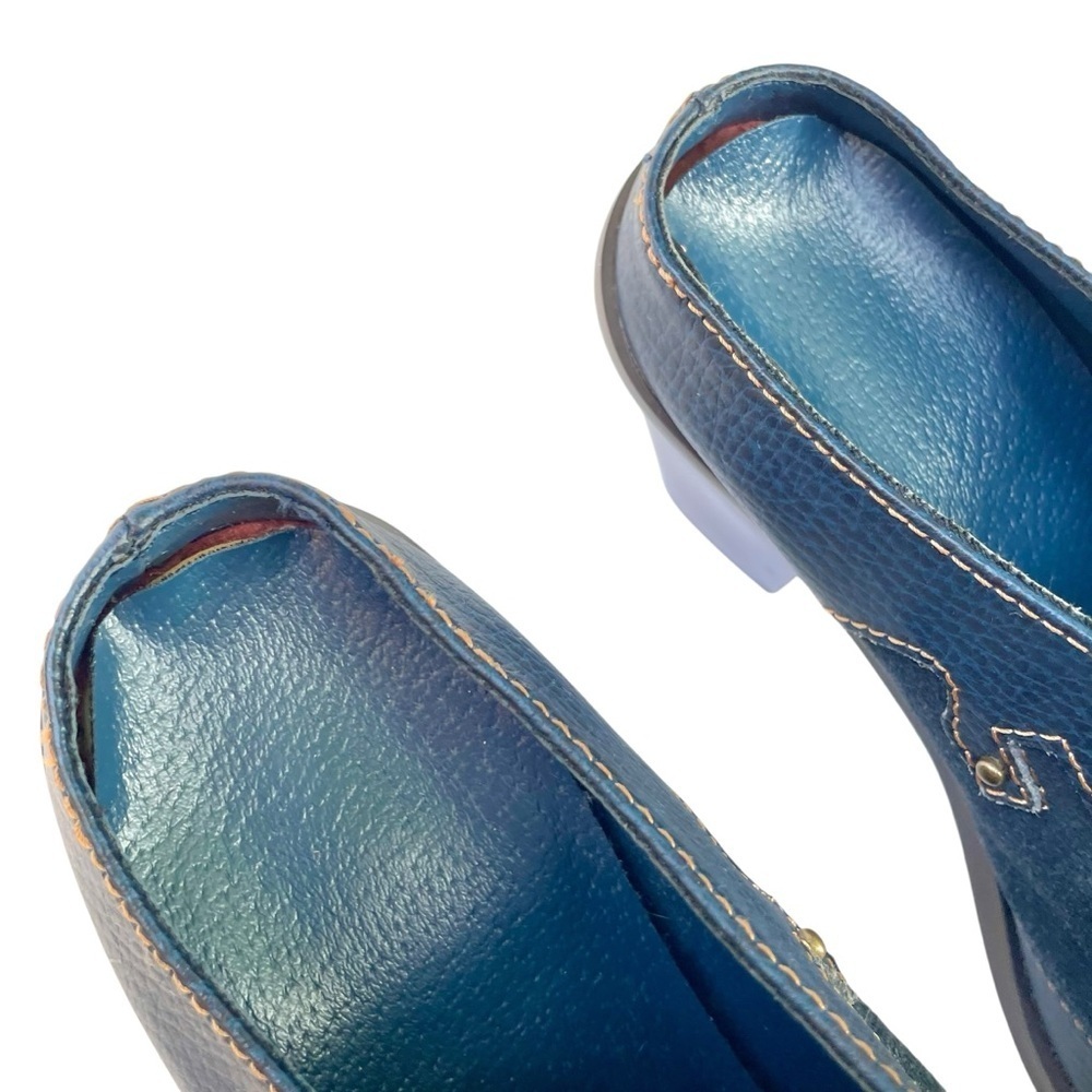 Vintage Coastal Cowgirl Western Navy Blue Suede Leather Mule Heels Size 6 - Picture 7 of 16